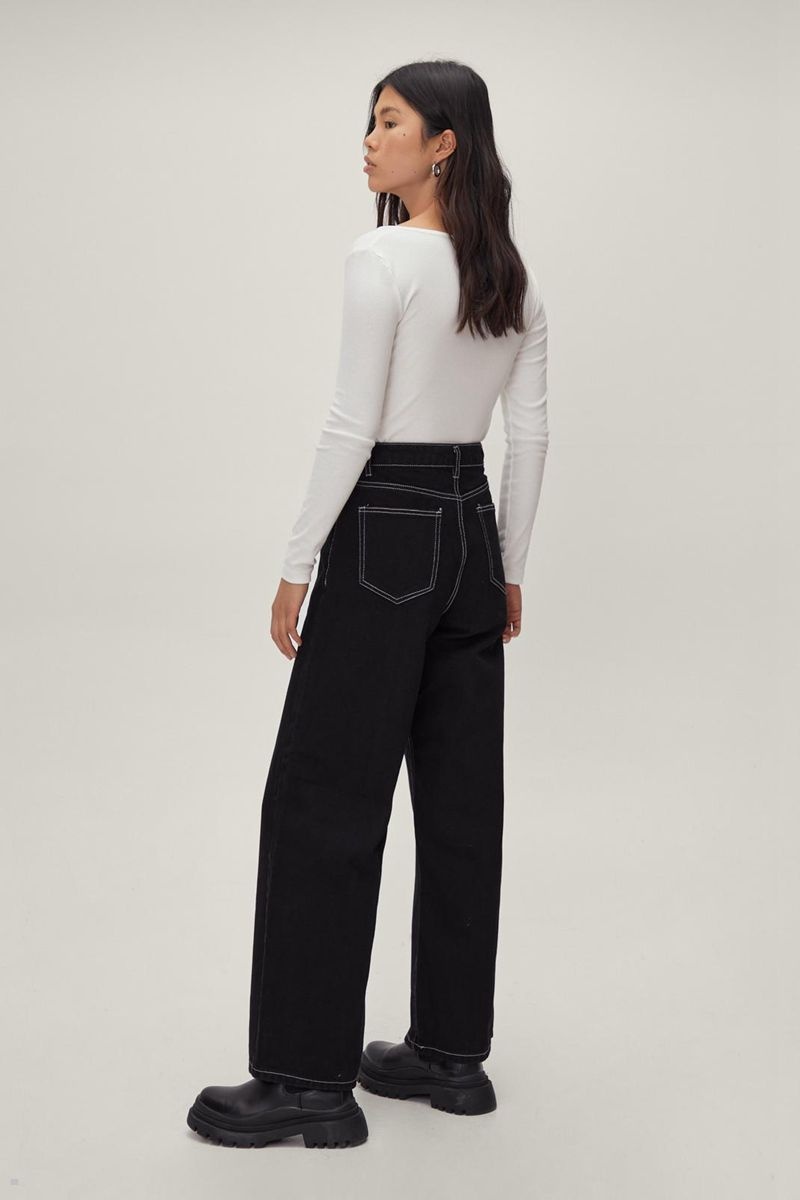 Džíny Nasty Gal Organic Denim Stitch Front Široké Leg Černé | CZ 8149-PBCXJ