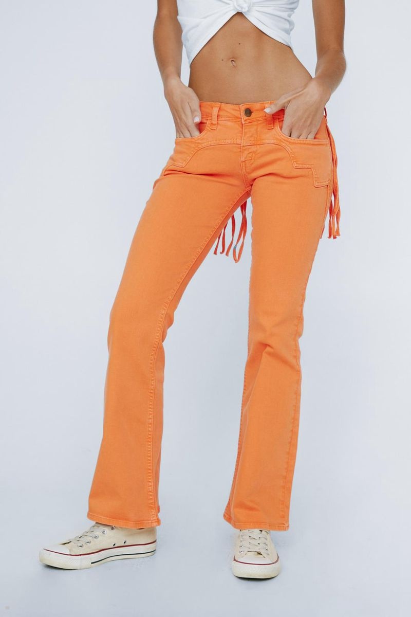 Džíny Nasty Gal Petite Fringed Low Rise Flared Denim Oranžové | CZ 6758-YGNWM