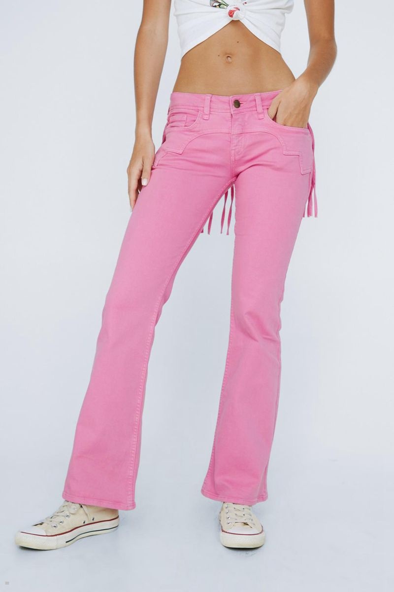 Džíny Nasty Gal Petite Fringed Low Rise Flared Denim Růžové | CZ 1509-RNAWU