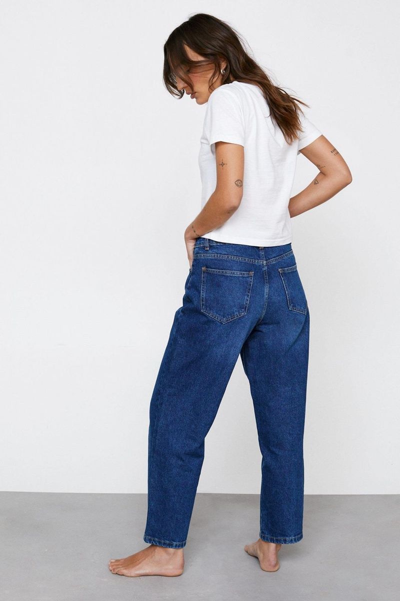 Džíny Nasty Gal Petite High Pasem Denim Mom Blankyt | CZ 5018-WHJRN