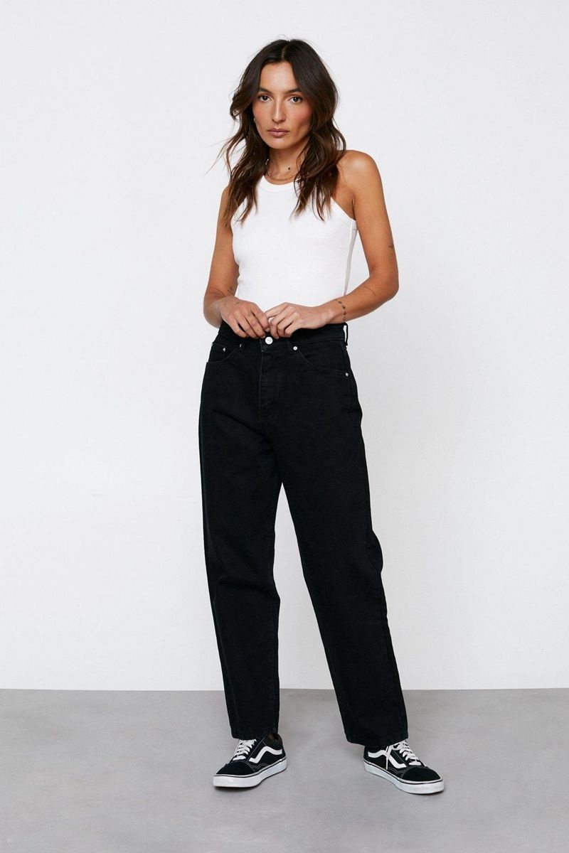 Džíny Nasty Gal Petite High Pasem Denim Mom Černé | CZ 5816-GMRUZ