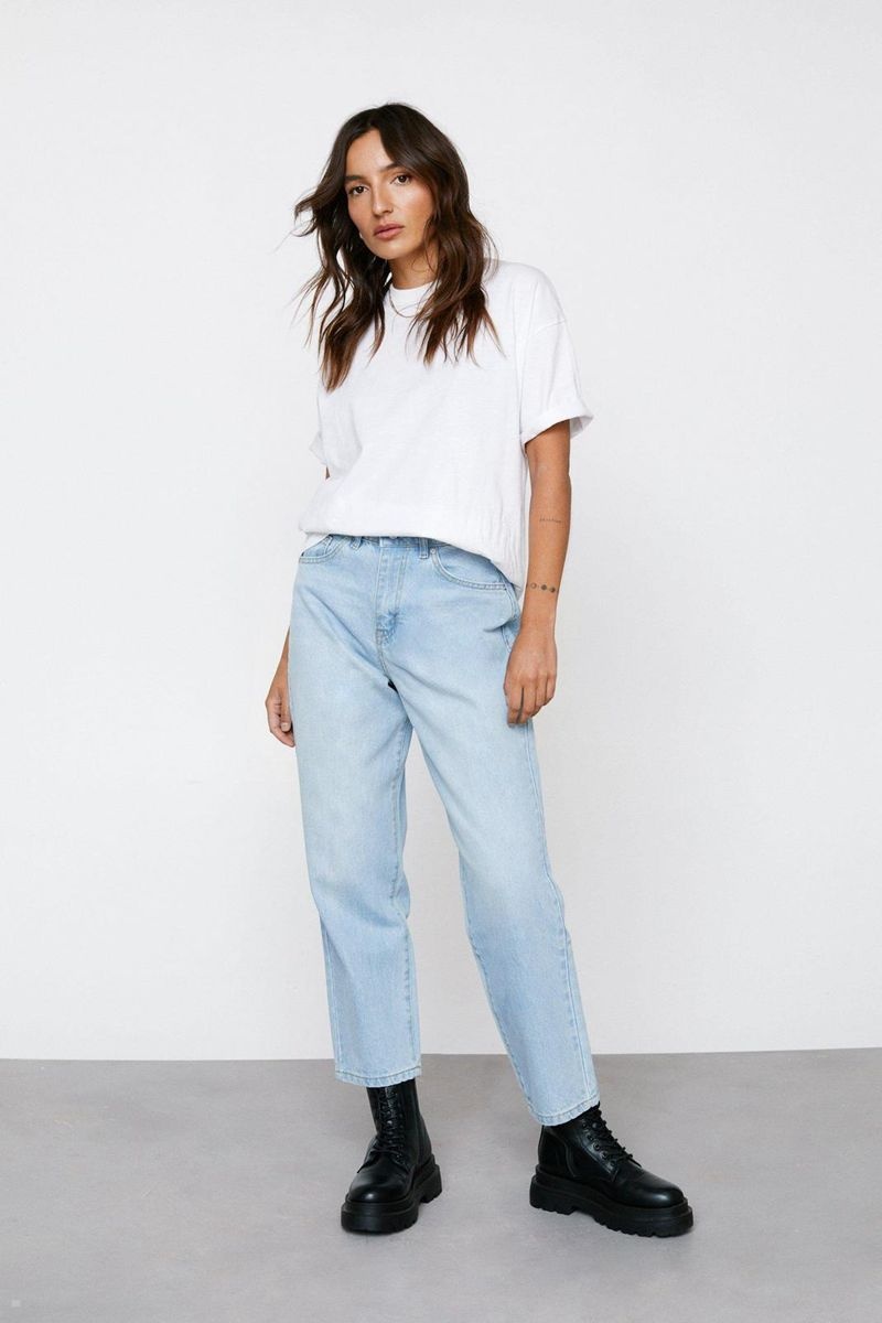 Džíny Nasty Gal Petite High Pasem Denim Mom Blankyt | CZ 0142-YIUHW