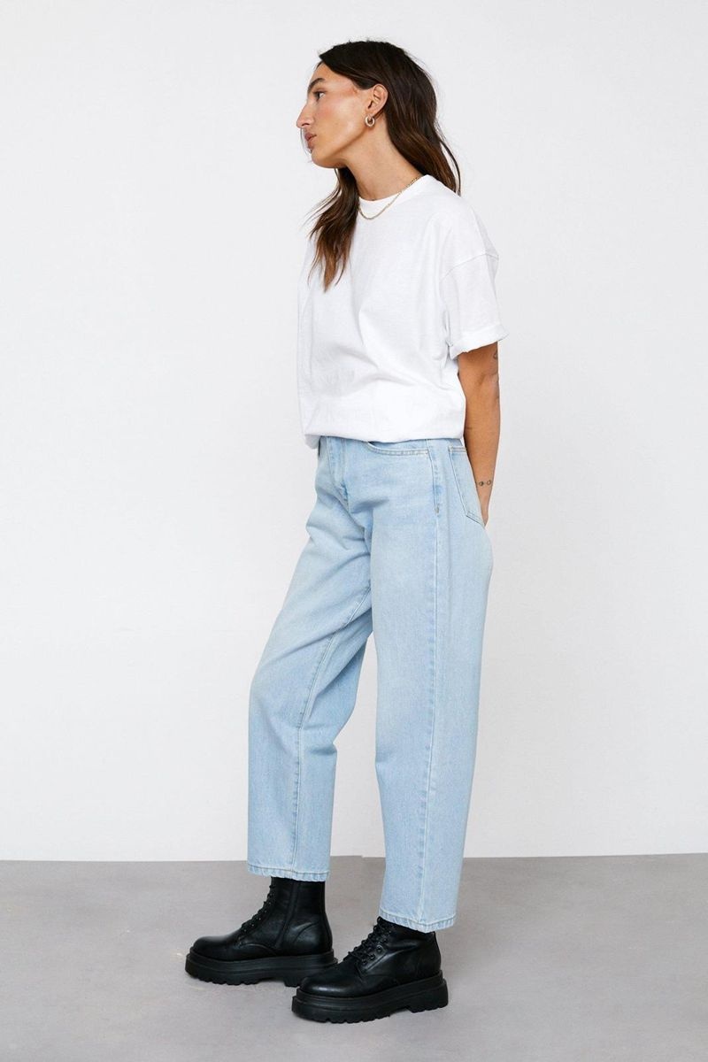 Džíny Nasty Gal Petite High Pasem Denim Mom Blankyt | CZ 0142-YIUHW