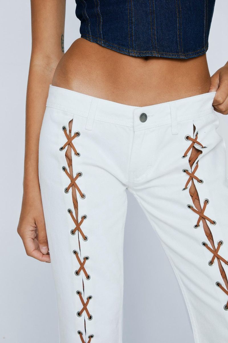 Džíny Nasty Gal Petite Lattice Split Front Flared Denim Bílé | CZ 9410-PGRYQ