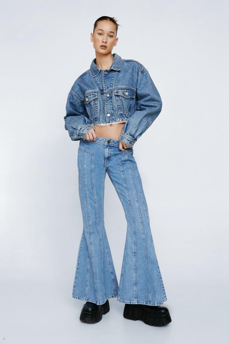 Džíny Nasty Gal Petite Mid Rise Flare Blankyt | CZ 7913-YTCAZ