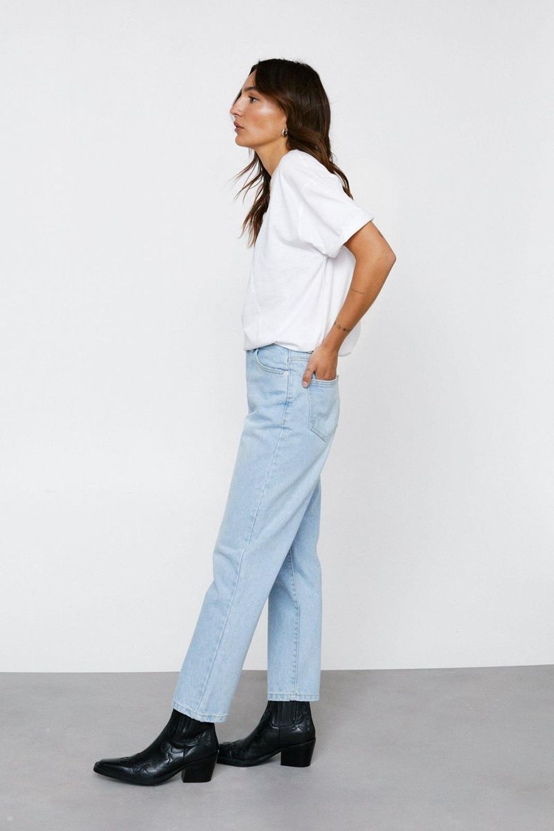 Džíny Nasty Gal Petite Organic Bavlněné Rovný Leg Denim Blankyt | CZ 5364-IRVBC