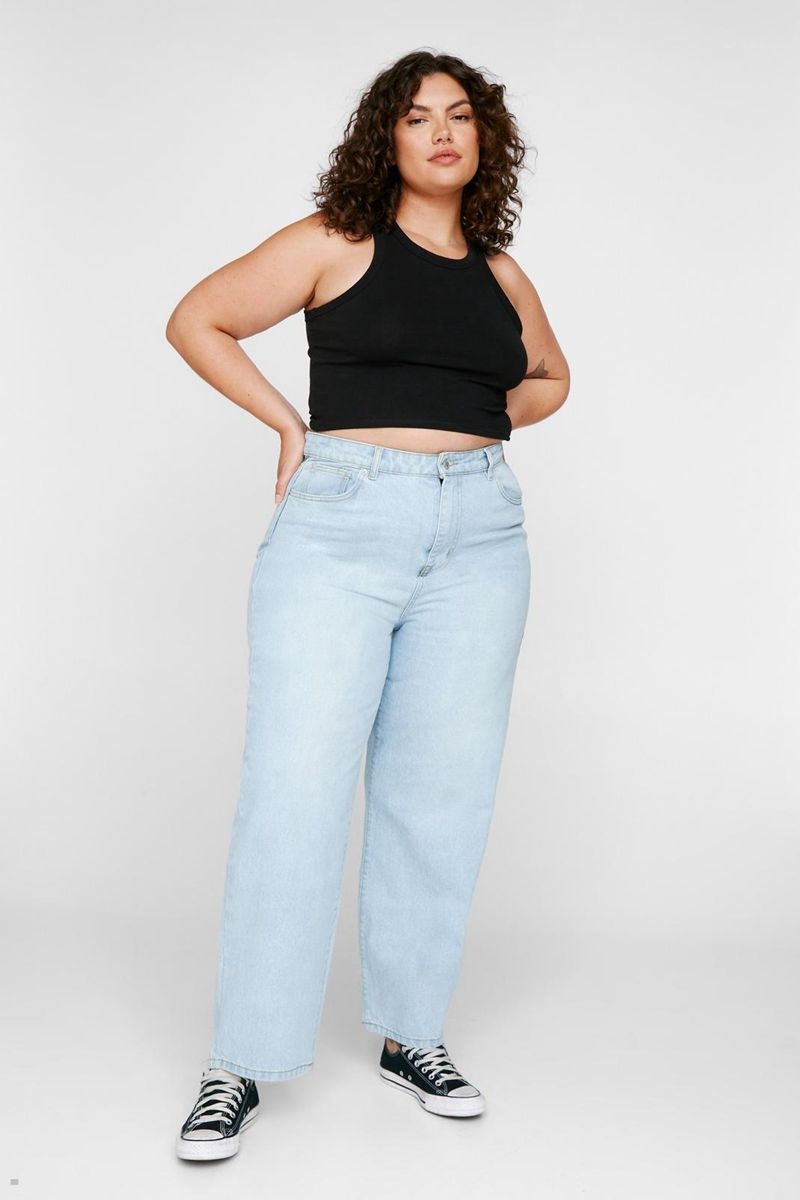 Džíny Nasty Gal Plus Velikost High Waisted Denim Mom Blankyt | CZ 8351-TVUCP