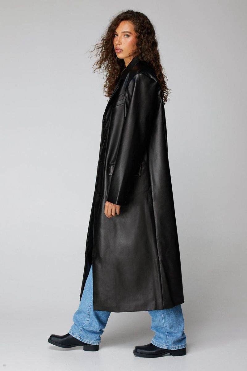 Kabáty Nasty Gal Faux Læder Duster Černé | CZ 1735-NQZDT