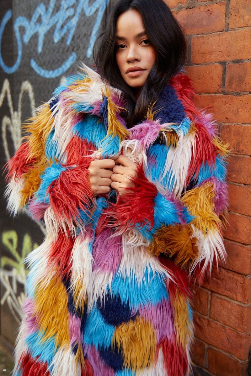 Kabáty Nasty Gal Mongolian Longline Faux Fur Viacfarebný | CZ 2659-QXFIL