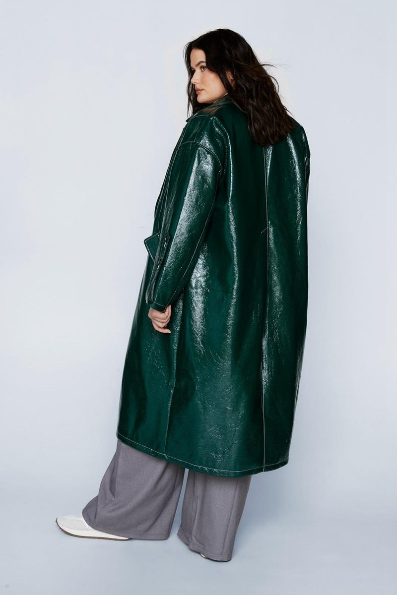 Kabáty Nasty Gal Plus Velikost Vinyl Oversized Trench Zelene | CZ 0823-NADKS