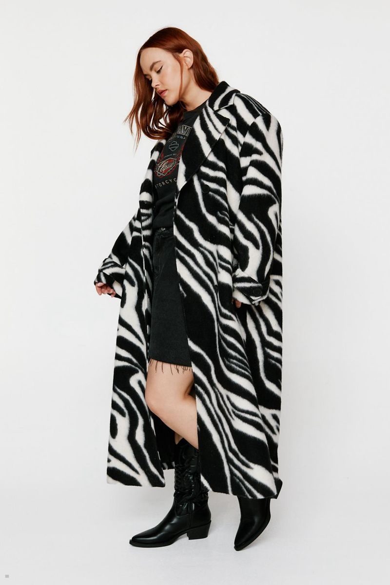 Kabáty Nasty Gal Plus Velikost Zebra Print Vlna Blend Tailored Černé Bílé | CZ 5720-XHKVR