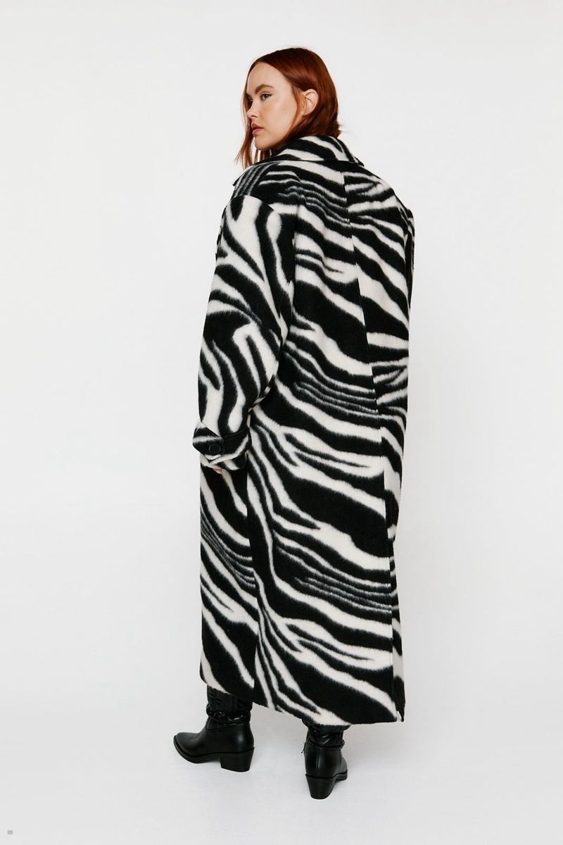 Kabáty Nasty Gal Plus Velikost Zebra Print Vlna Blend Tailored Černé Bílé | CZ 5720-XHKVR