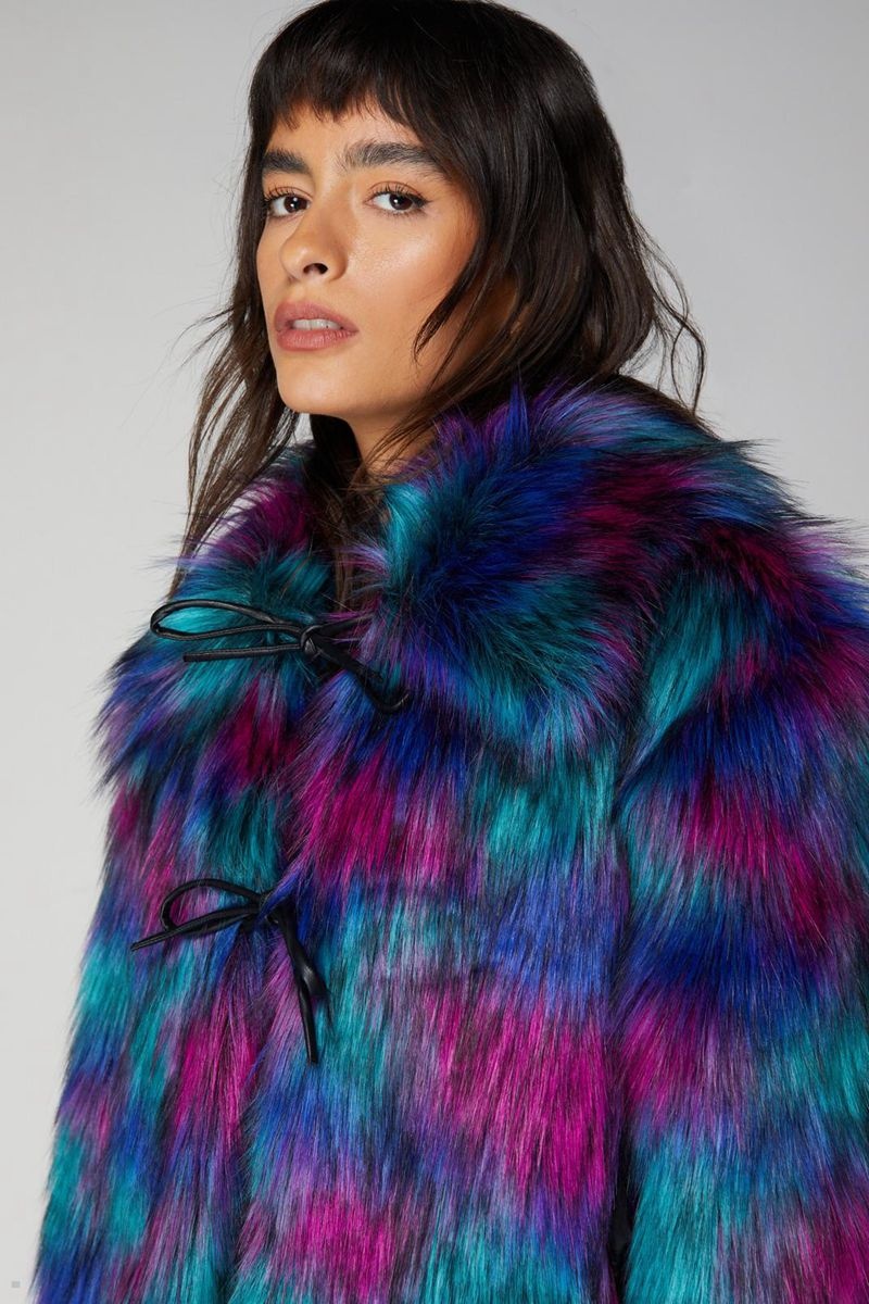 Kabáty Nasty Gal Premium Faux Fur Tie Detail Viacfarebný | CZ 1623-NMRHA