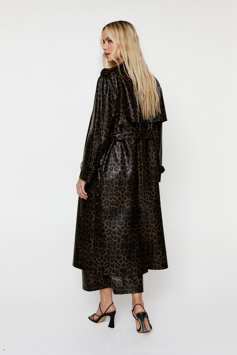 Kabáty Nasty Gal Premium Leopard Print Faux Læder Trench Leopard | CZ 8452-GIWOZ