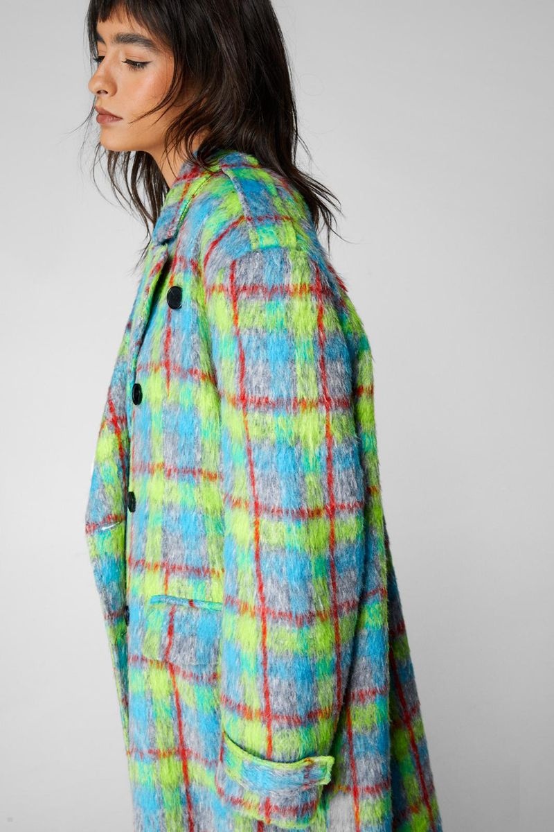 Kabáty Nasty Gal Premium Neon Check Tailored Longline Viacfarebný | CZ 8345-JIKEG