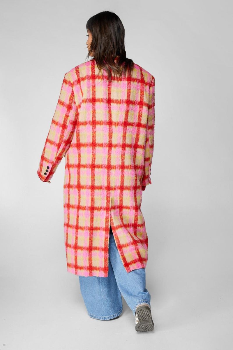 Kabáty Nasty Gal Premium Neon Plaid Tailored Duster Růžové | CZ 6913-IOVEM