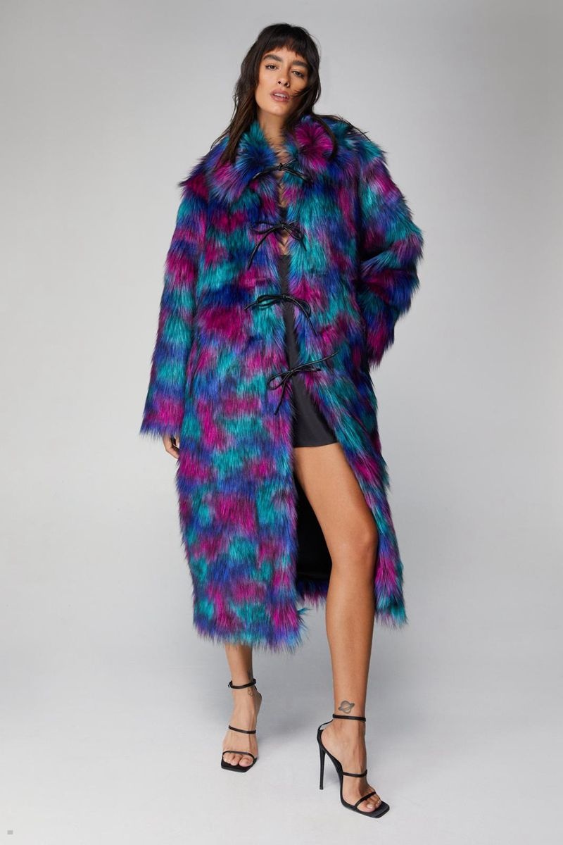 Kabáty Nasty Gal Premium Patterned Faux Fur Longline Viacfarebný | CZ 4638-NIQEM