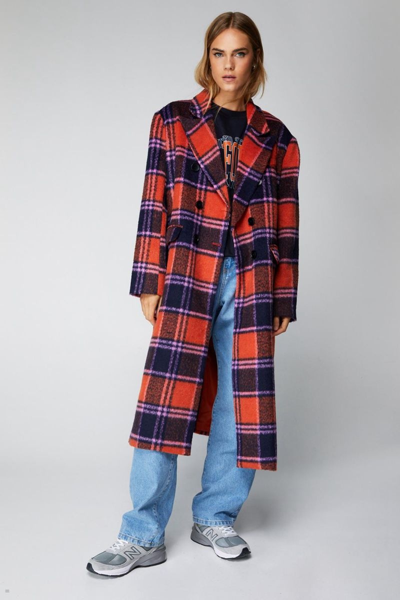 Kabáty Nasty Gal Premium Plaid Longline Vlna Look Viacfarebný | CZ 4732-EBVKW