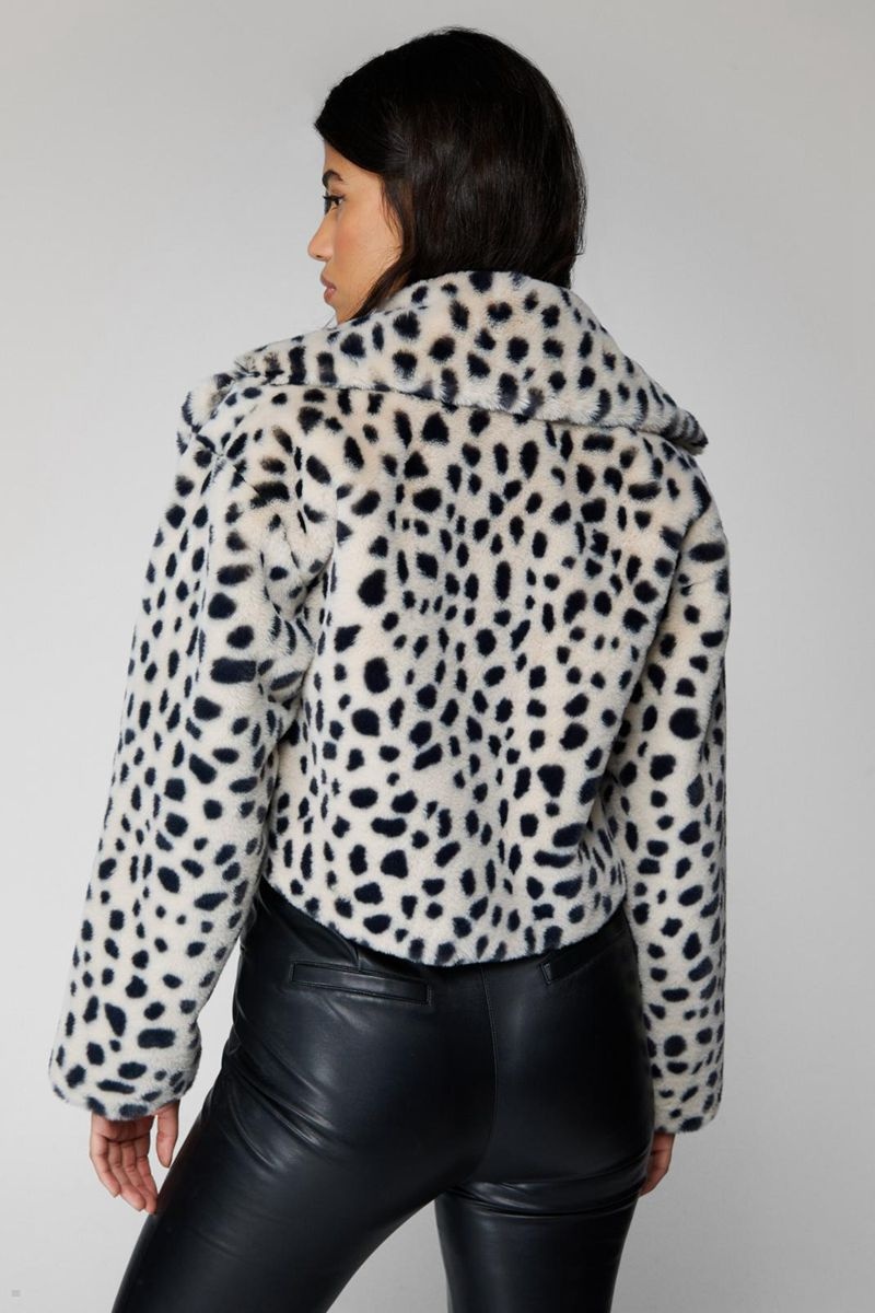 Kabáty Nasty Gal Premium Printed Faux Fur Crop Černé Bílé | CZ 2845-FOZYM