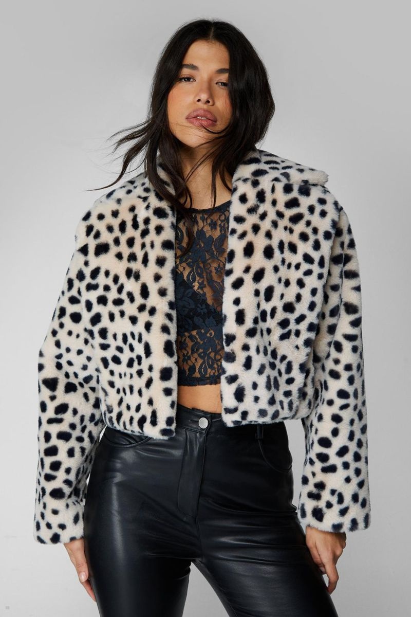 Kabáty Nasty Gal Premium Printed Faux Fur Crop Černé Bílé | CZ 2845-FOZYM