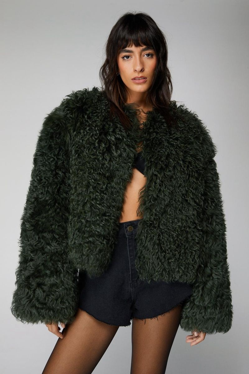 Kabáty Nasty Gal Premium Real Shearling Zelene | CZ 0523-QNHMF