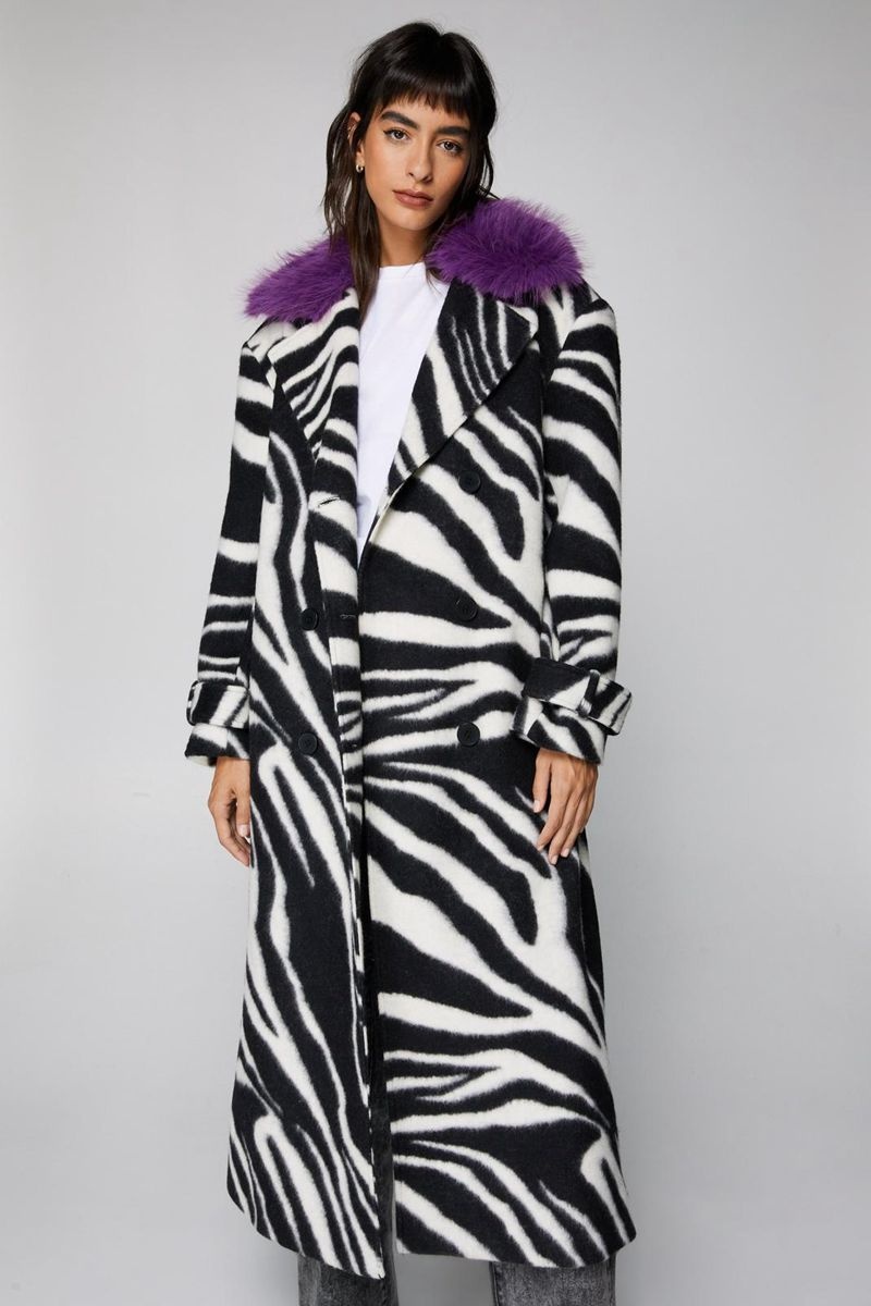 Kabáty Nasty Gal Zebra Print Vlna Blend Tailored Černé Bílé | CZ 5294-AWJYU