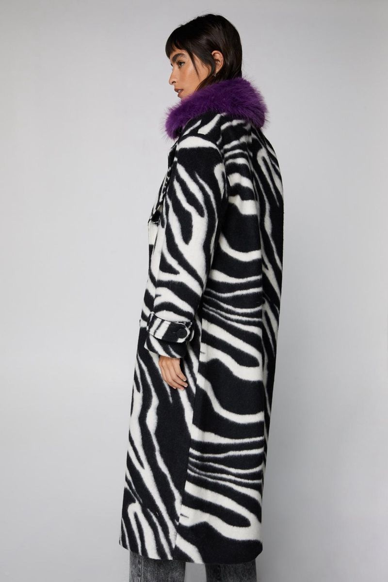 Kabáty Nasty Gal Zebra Print Vlna Blend Tailored Černé Bílé | CZ 5294-AWJYU