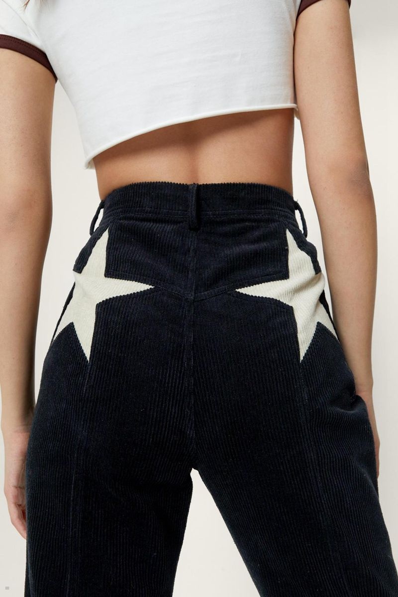 Kalhoty Nasty Gal Corduroy High Waisted Flared Star Bum Černé | CZ 7589-HVWNJ