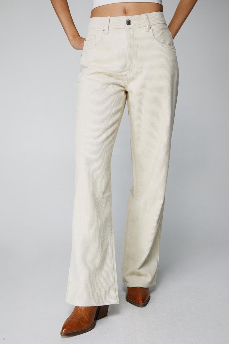 Kalhoty Nasty Gal Corduroy Rovný Leg Bílé | CZ 4812-EVMJR