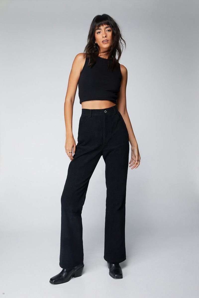 Kalhoty Nasty Gal Corduroy Star Bum Flare Černé | CZ 0897-YXTPQ