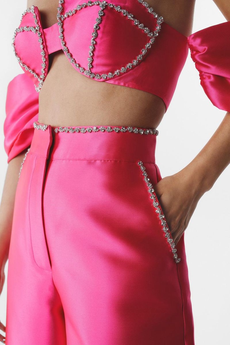 Kalhoty Nasty Gal Diamante Embellished Široké Leg Růžové | CZ 3920-CQLNI
