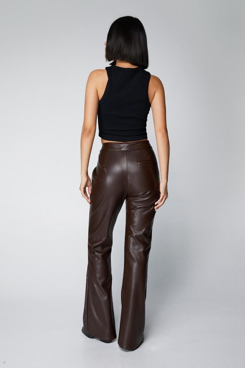 Kalhoty Nasty Gal Faux Læder Flares Čokolády | CZ 5786-ODFHX