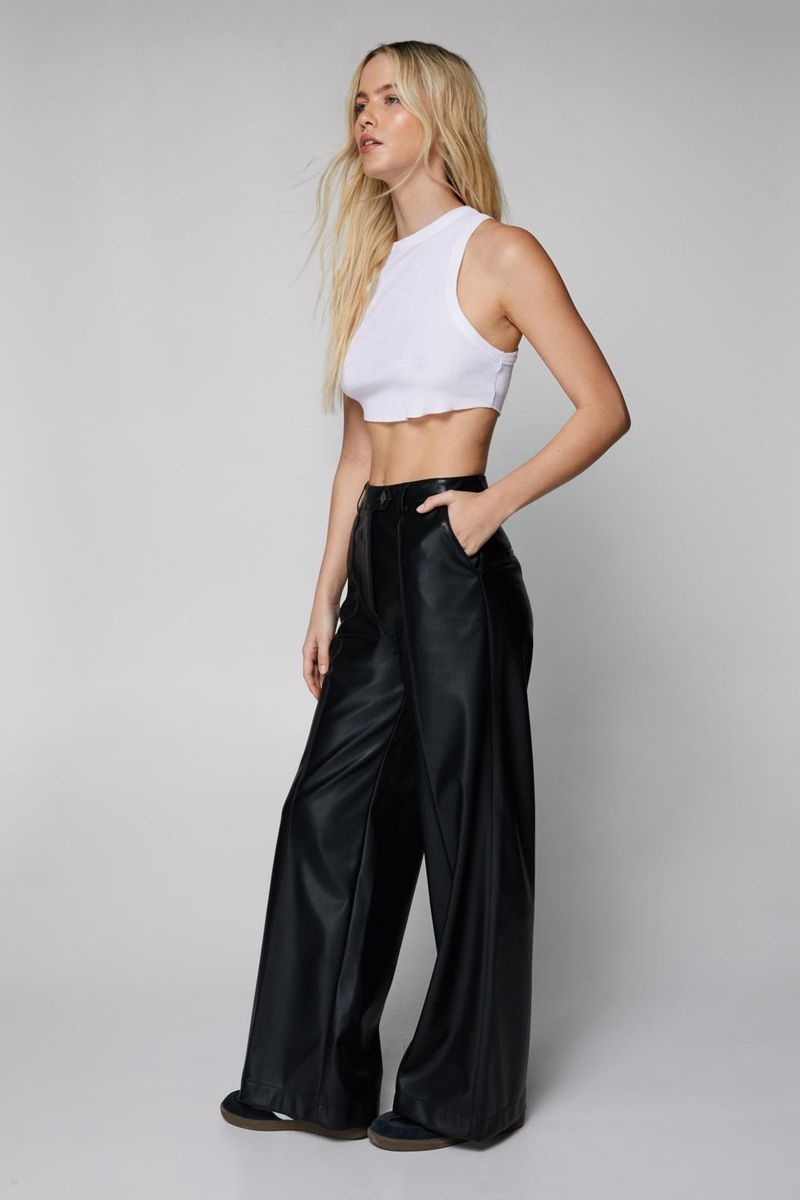 Kalhoty Nasty Gal Faux Læder Široké Leg Černé | CZ 5127-LXTJY