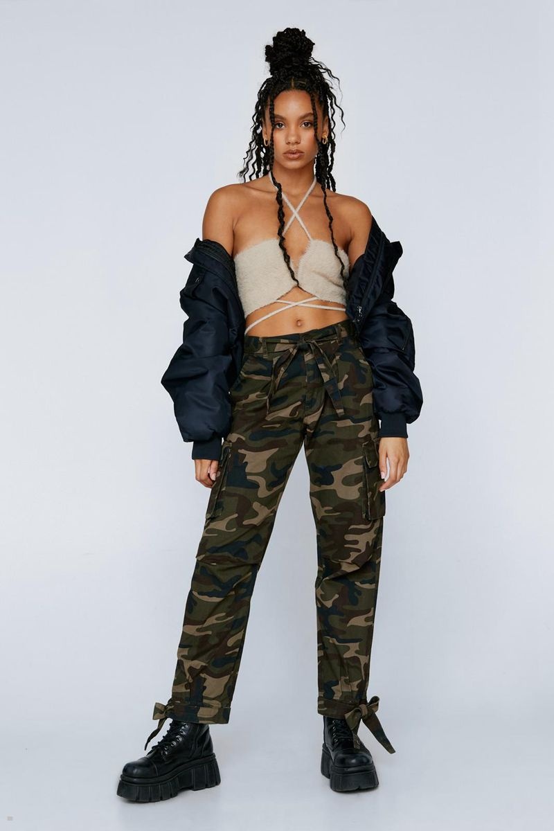 Kalhoty Nasty Gal Low Rise Camo Print Cargo Zelene | CZ 8645-YQIES