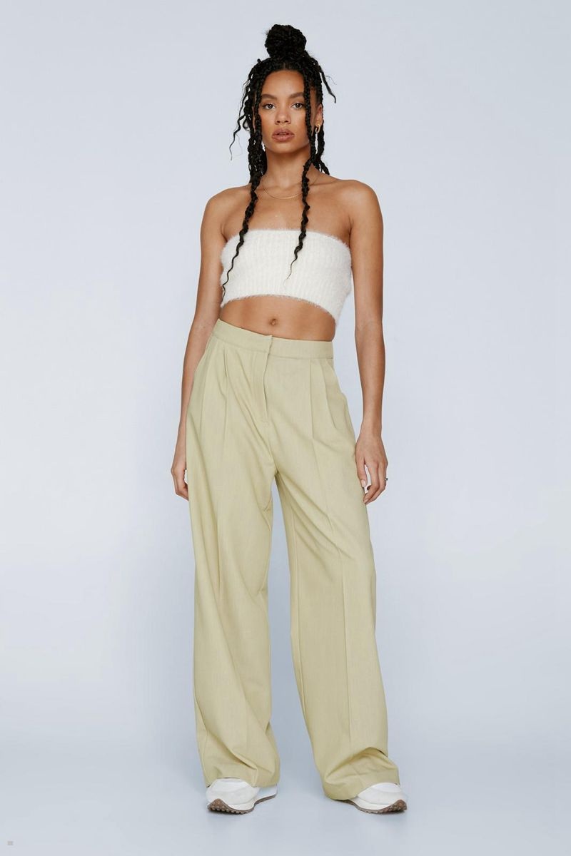 Kalhoty Nasty Gal Marled Tailored Pleat Front Béžový | CZ 6942-SYAVC