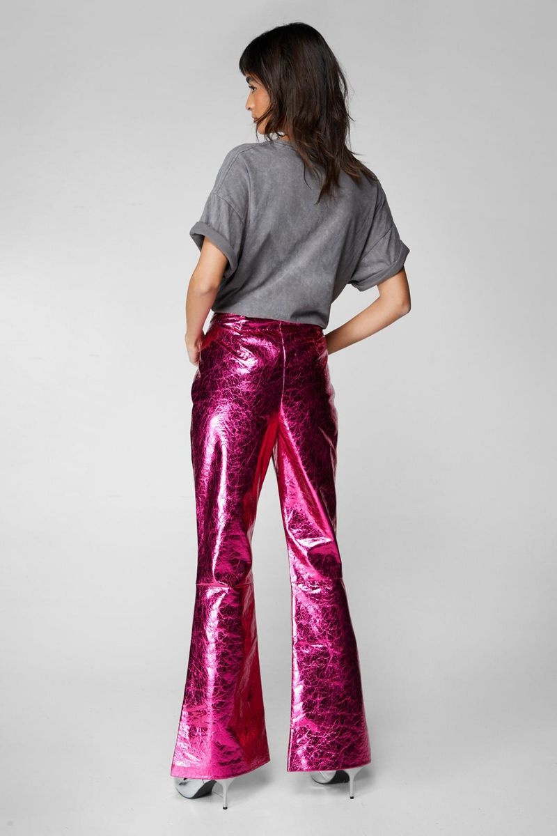 Kalhoty Nasty Gal Metallic Crackle Flare Růžové | CZ 0325-QGBNS