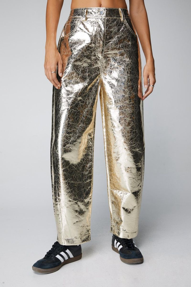 Kalhoty Nasty Gal Metallic Crackle Horse Shoe Šedé | CZ 1543-FJMYA