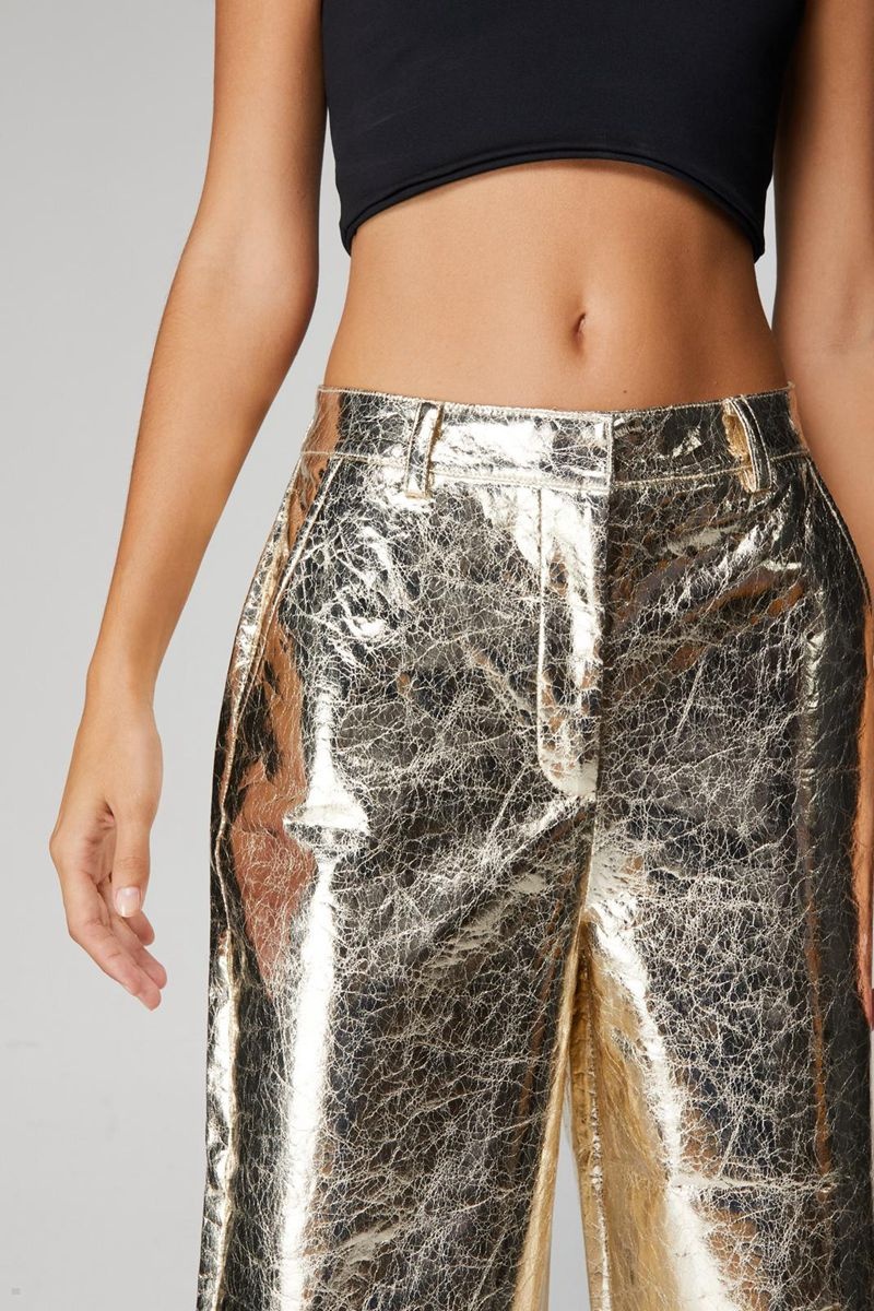 Kalhoty Nasty Gal Metallic Crackle Široké Leg Zlaté | CZ 2164-IXSHK