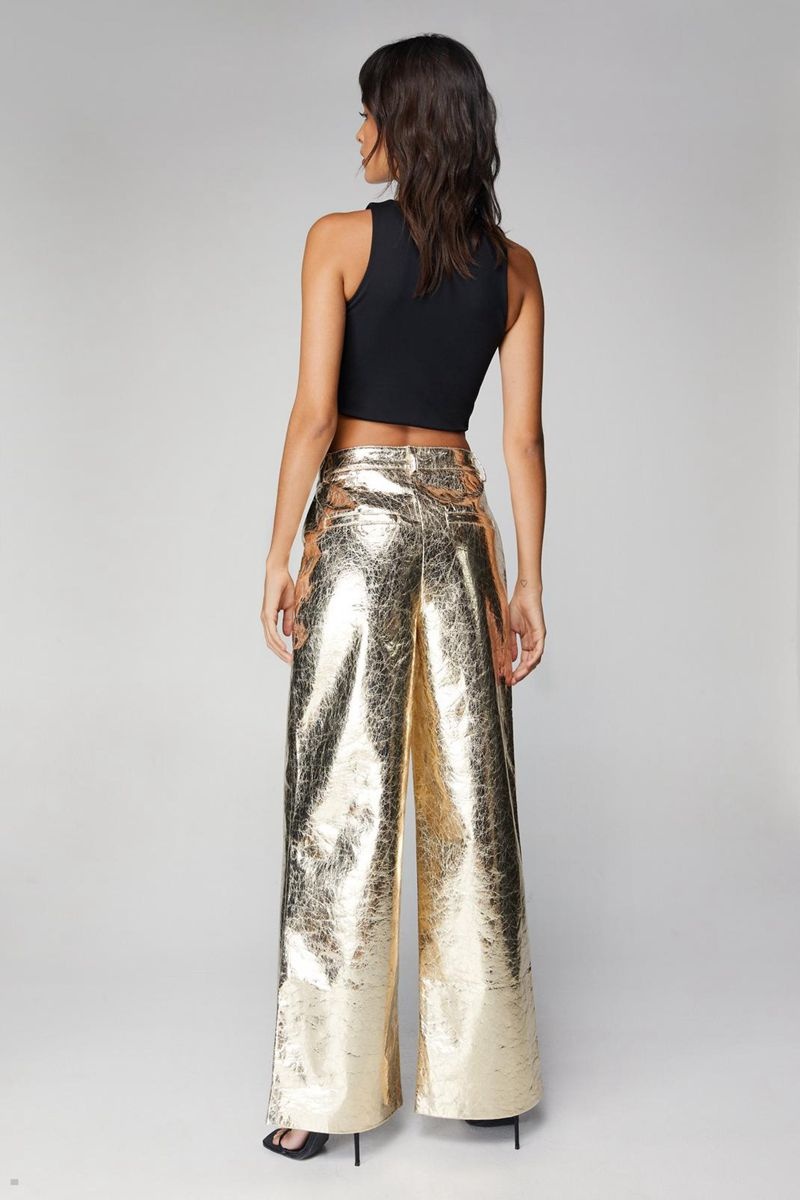 Kalhoty Nasty Gal Metallic Crackle Široké Leg Zlaté | CZ 2164-IXSHK