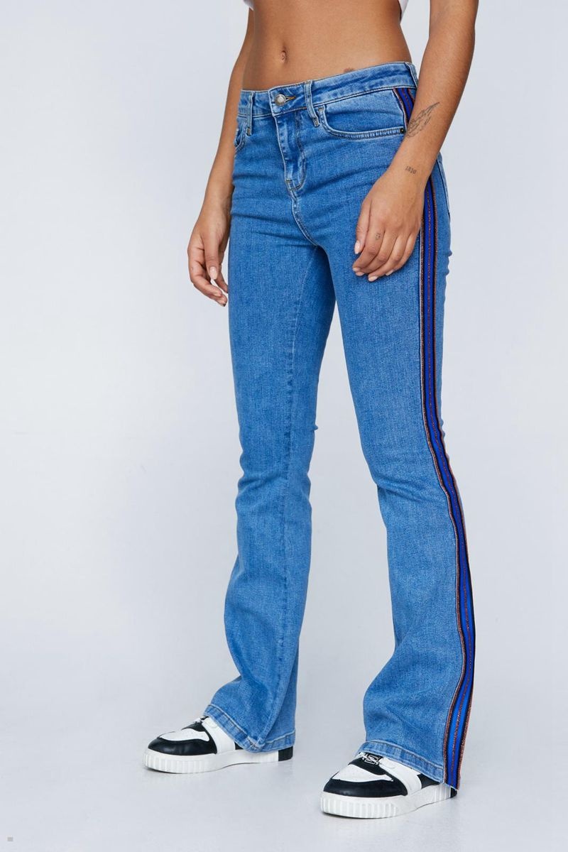 Kalhoty Nasty Gal Metallic Stripe Side Seam Detail Denim Flare Blankyt | CZ 2951-ARWKU