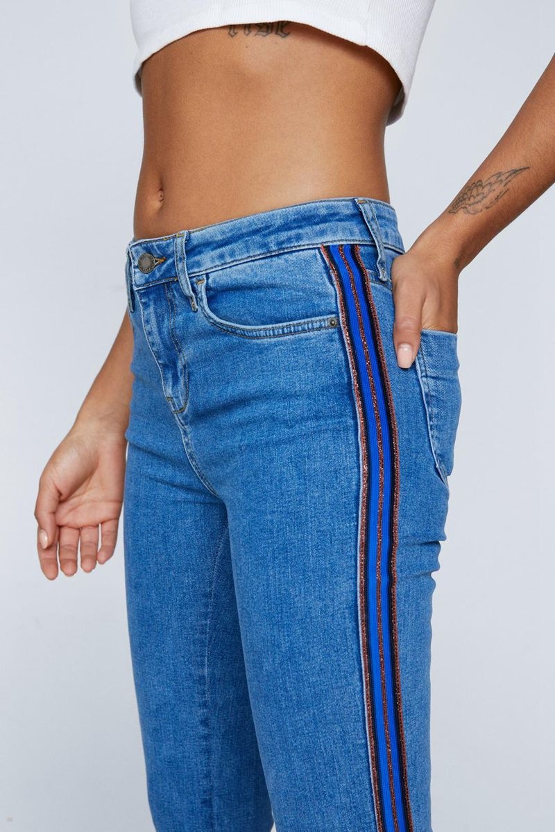 Kalhoty Nasty Gal Metallic Stripe Side Seam Detail Denim Flare Blankyt | CZ 2951-ARWKU