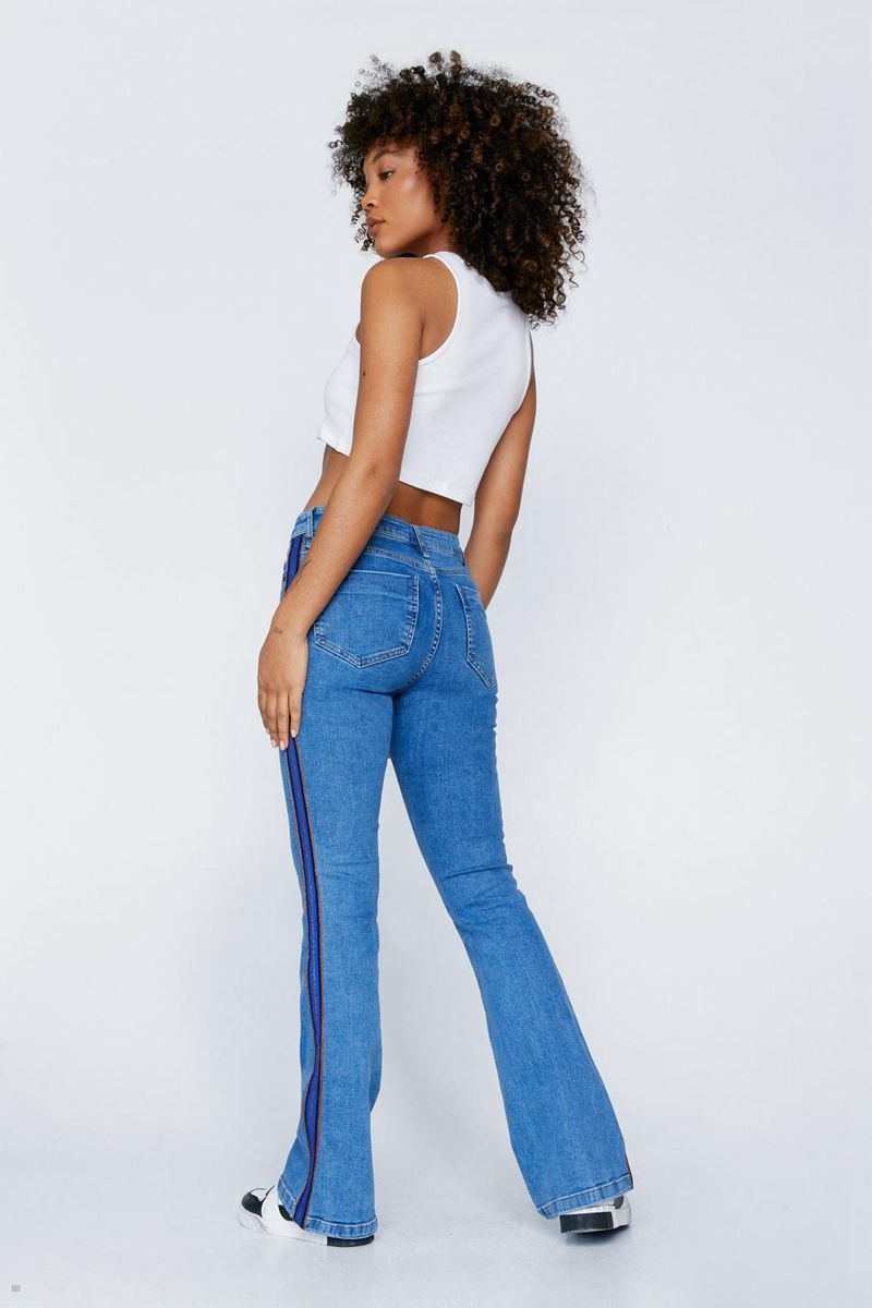 Kalhoty Nasty Gal Metallic Stripe Side Seam Detail Denim Flare Blankyt | CZ 2951-ARWKU