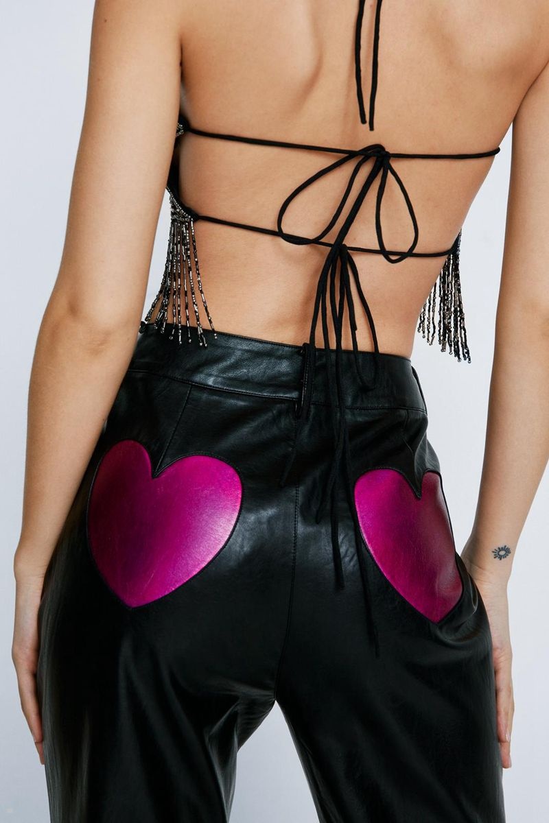 Kalhoty Nasty Gal Petite Faux Læder Heart Bum Flare Černé | CZ 4820-HYQWU