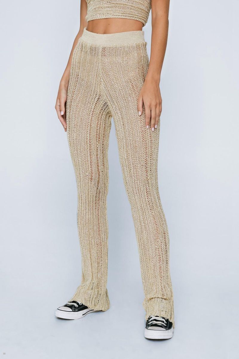 Kalhoty Nasty Gal Petite Metallic Crochet High Waisted Bílé | CZ 1365-KUTXV