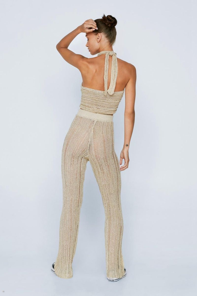 Kalhoty Nasty Gal Petite Metallic Crochet High Waisted Bílé | CZ 1365-KUTXV