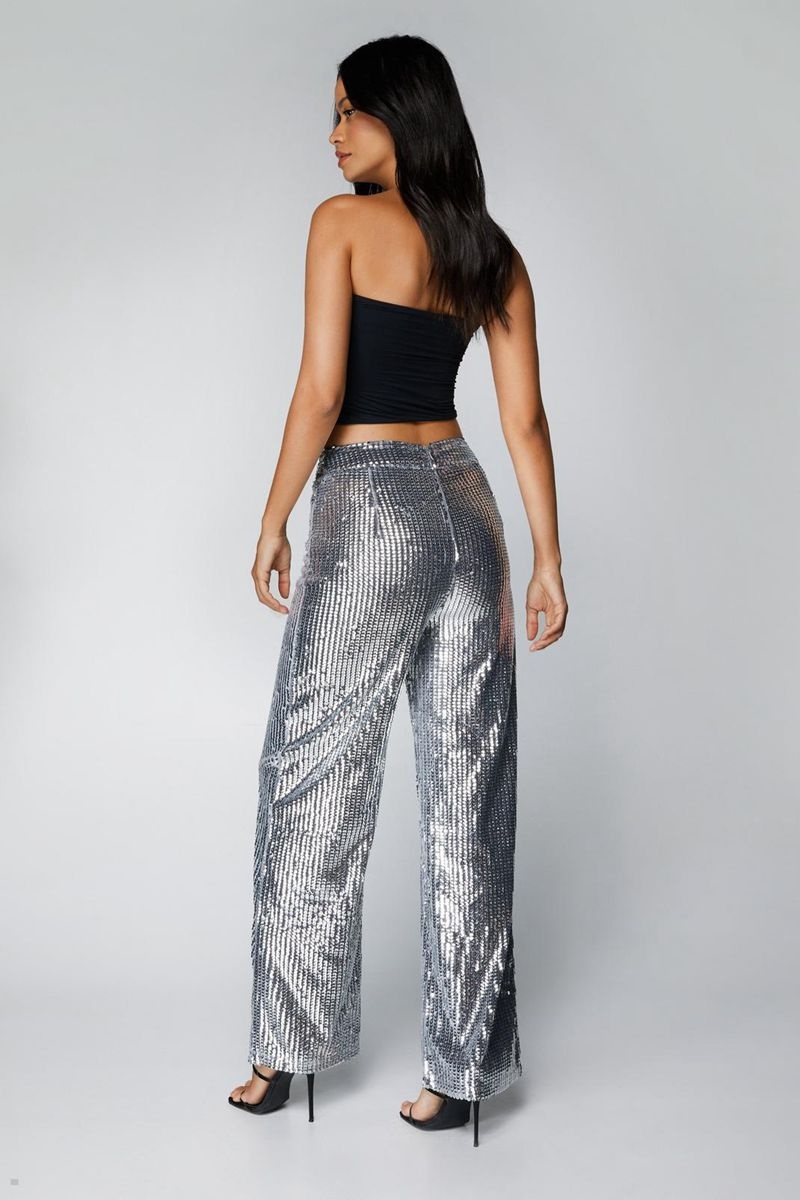 Kalhoty Nasty Gal Petite Metallic Sequin Široké Leg Stříbrné | CZ 5192-DABXT