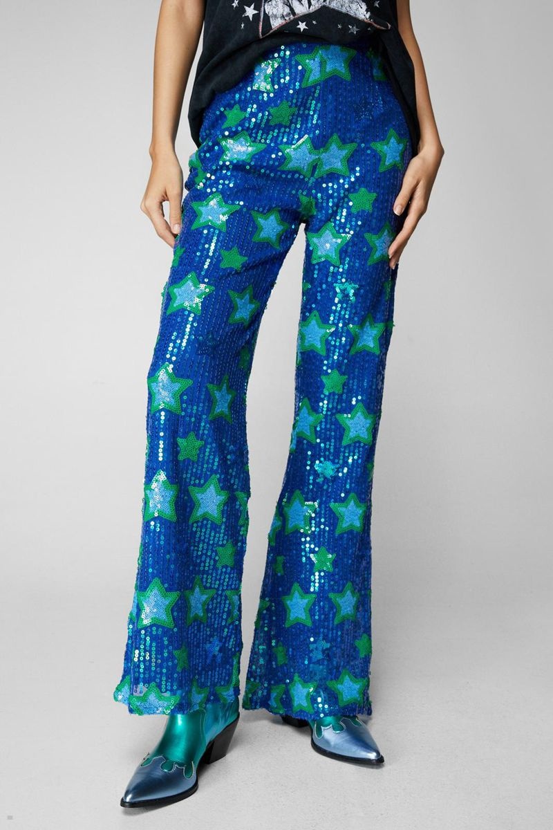 Kalhoty Nasty Gal Petite Star Sequin Flare Blankyt | CZ 7425-OQAMK