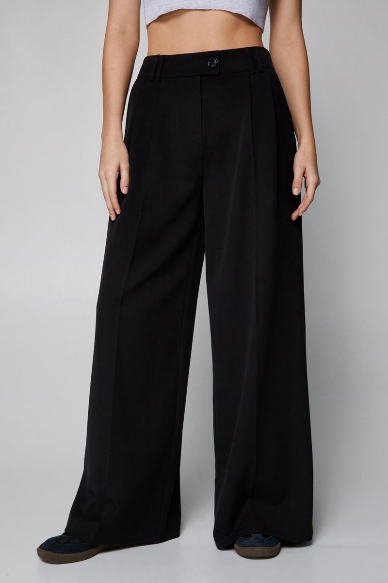 Kalhoty Nasty Gal Petite Tailored Double Pleat Široké Leg Černé | CZ 5364-PLKEN