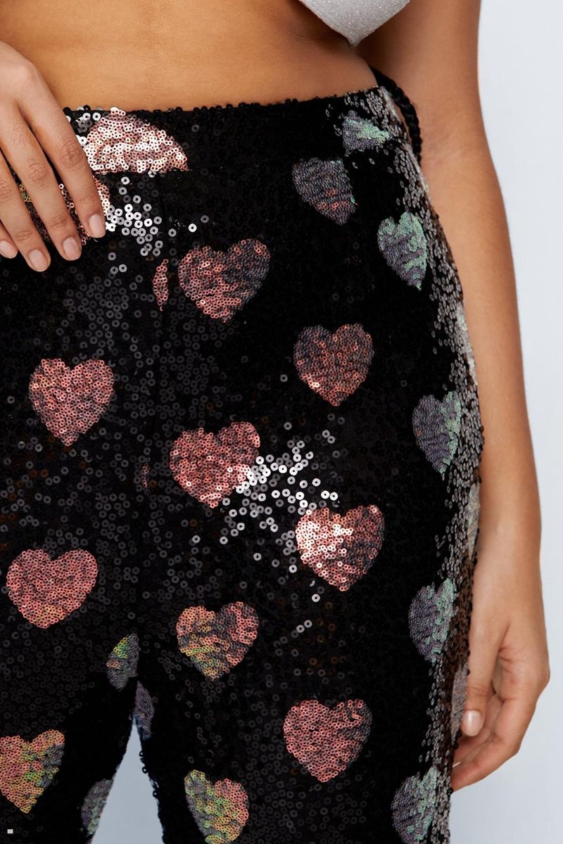 Kalhoty Nasty Gal Plus Velikost Heart Sequin Flare Černé | CZ 8012-TDZNK