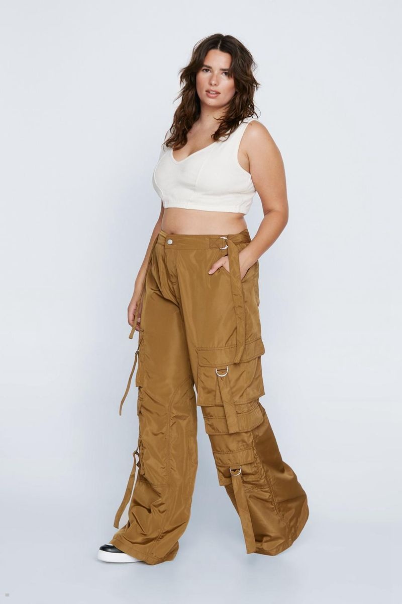 Kalhoty Nasty Gal Plus Velikost Nylon Široké Leg Pocket Cargo Olivy Zelené | CZ 5234-GKUZP